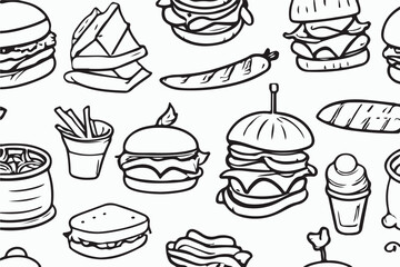 Barbecue grill hand-drawn outline doodle Set. BBQ Vector Illustration Barbecue party Sketch