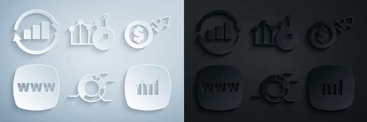 Set Pie chart infographic, Financial growth dollar, Website template, and Graph icon. Vector