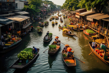 Navigating the Rich Culture of Bangkok's Floating Market - obrazy, fototapety, plakaty