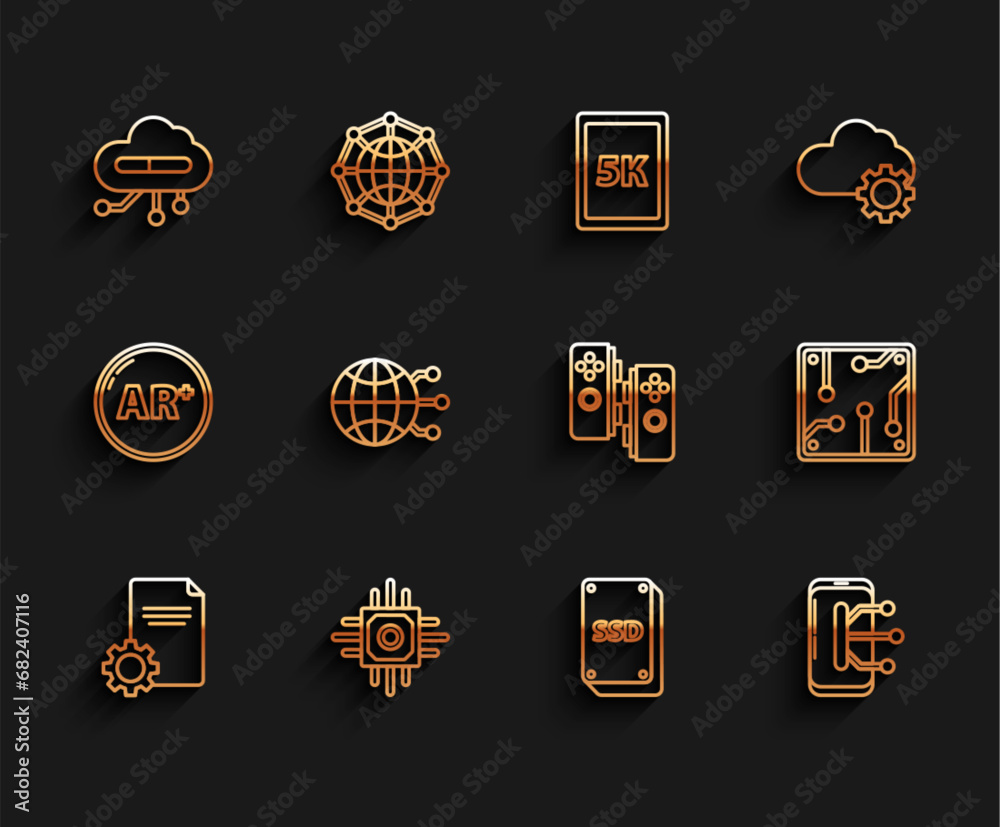 Canvas Prints Set line File document, Processor, Internet of things, SSD card, Smartphone, mobile phone, Global technology social network, and Gamepad icon. Vector