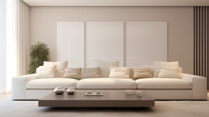 Fototapeta na wymiar Living room in the style of minimalism, ai generative