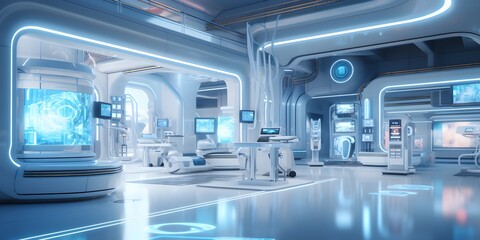 Modern hospital and communication network concept. Medical technology