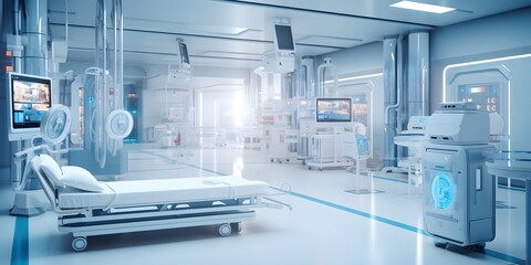 Modern hospital and communication network concept. Medical technology
