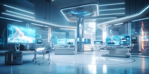 Modern hospital and communication network concept. Medical technology - obrazy, fototapety, plakaty