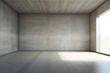Empty Room with Concrete Walls and Windows. Generative Ai