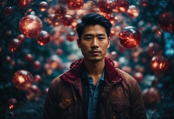 Naklejka premium handsome men surrounded by bubble light decoration