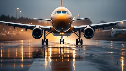 Fotobehang Vista frontal de un avion despegando  © VicPhoto