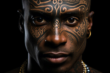 Brutal appearance man all body covered with tattoo dangerous type Generative IA picture portrait