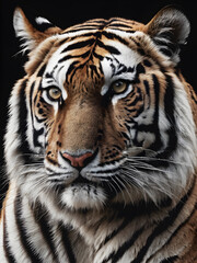 Portrait of a tiger on black background. Generative Ai