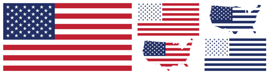 United States of America flag. The correct proportions and color. USA flag official colors,  USA Map with Flag. Editable Vector Graphic