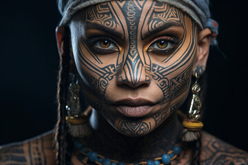 Extravagant woman covered with many tattoo hipster modern style Generative AI creative artwork