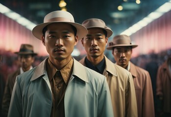 Asian men wearing fashion future hat and coat