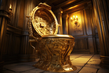 Golden luxury toilet in a rich house - obrazy, fototapety, plakaty