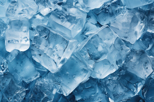 Crystal clear blue ice cubes background