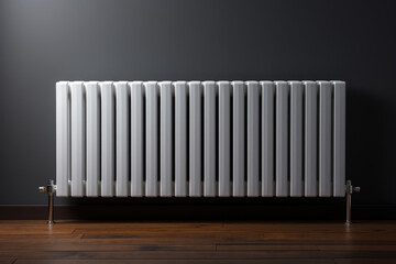 Heating radiator on a gray wall