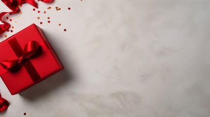 A red gift box with a bow on the white background