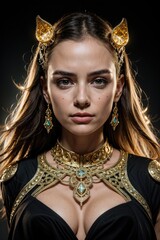 Beautiful woman wearing a gold jewelry costume