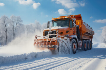 Snow removal car working on the road