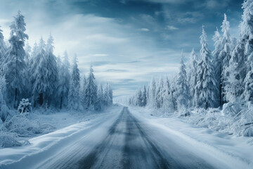 Obraz premium Forest snowy road on a winter day