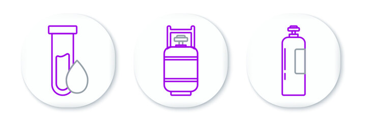 Set line Industrial gas cylinder tank, Oil petrol test tube and Propane icon. Vector