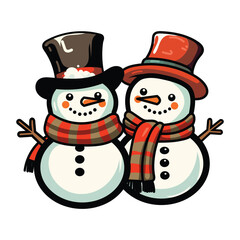 Retro Vintage Cute snowman Couple Christmas  cartoon vector design