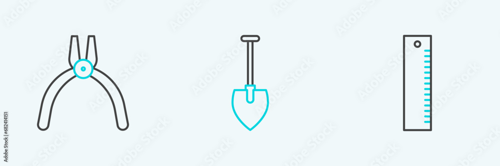 Canvas Prints set line ruler, pliers tool and shovel icon. vector