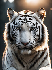 Portrait of a white tiger on black background. Generative Ai