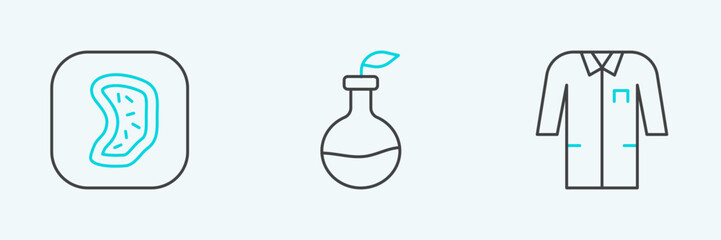 Set line Laboratory uniform, Bacteria and Plant breeding icon. Vector