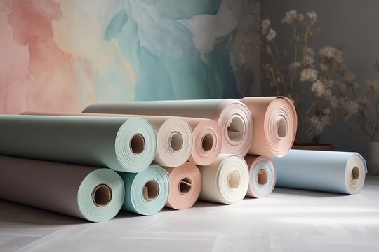 group of wallpaper rolls for home renovation