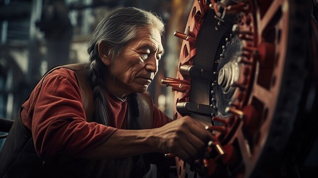 Native American Indigenous in professional engineers, electricians, mechanics, operators and technicians setting. Indigenous people in leadership positions.