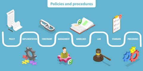 3D Isometric Flat Vector Illustration of Policies And Procedures, Regulatory Compliance