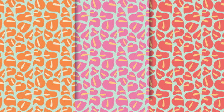 Flat tropical flowers seamless pattern background collection Hawaiian Anthuriums