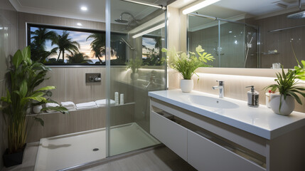 Fototapeta na wymiar Bright elegant bathroom interior in a luxury house