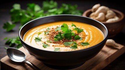 an image of a bowl of creamy sweet potato soup with a hint of nutmeg