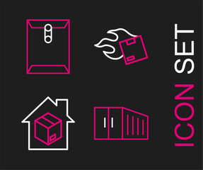 Set line Container, Home delivery services, Carton cardboard box and Envelope icon. Vector