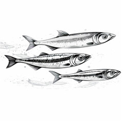 Sardine line art illustration, black and white created with Generative Ai