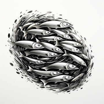 recommend clip art: Sardine line art illustration, black and white created with Generative Ai