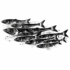 Obraz premium Sardine line art illustration, black and white created with Generative Ai