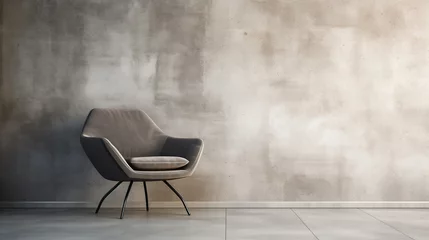 Tapeten Interior modern living - Grey wall with white chair on concrete floor © alexkich