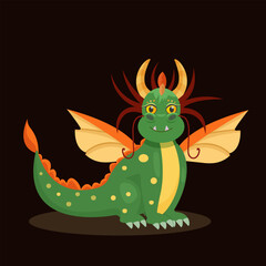 Year of the Dragon. Happy New Year 2024 greeting card. Cute green dragon. Happy New Year, dragon. Chinese symbol 