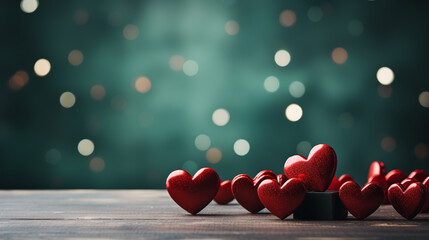 Valentin day concept. red heart. Green background. Minimal valentins or birthday idea.