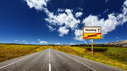 Signposts the direct way to fresh start versus bankruptcy - obrazy, fototapety, plakaty