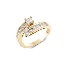 Golden ring with diamonds isolated on white background.