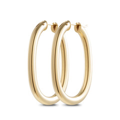 Gold hoop earrings isolated on white background.