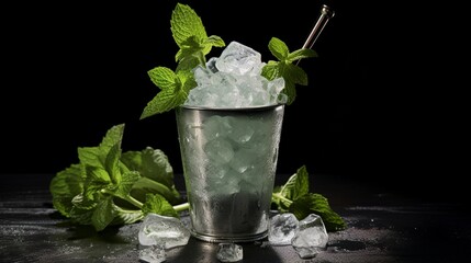 an image of a classic mint julep cocktail with crushed ice and mint sprigs