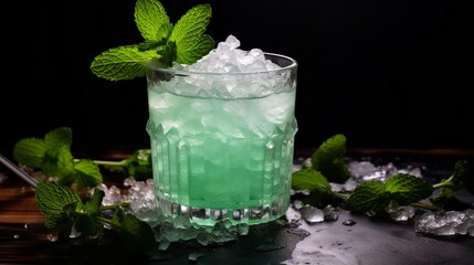 an image of a classic mint julep cocktail with crushed ice and mint sprigs - obrazy, fototapety, plakaty
