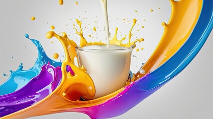 cup of milk with coloured splash, AI generated