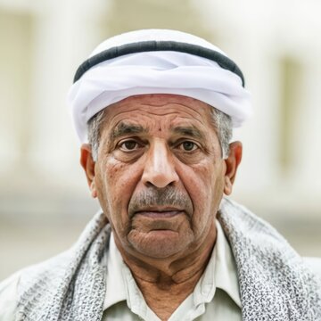 Traditional senior Arabic man wearing religious hat