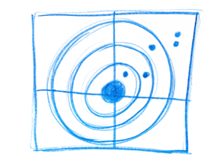 Icon circle target, hand draw wooden crayons isolated on white, clipping