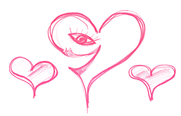 Icon red heart in shape face, hand draw pencil isolated on white, clipping path